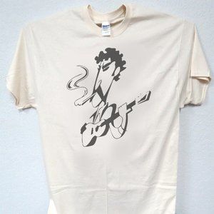 JIM CROCHE, CARTOON ART PLAYING GUITAR COOL MENS IVORY TEE T-1701
